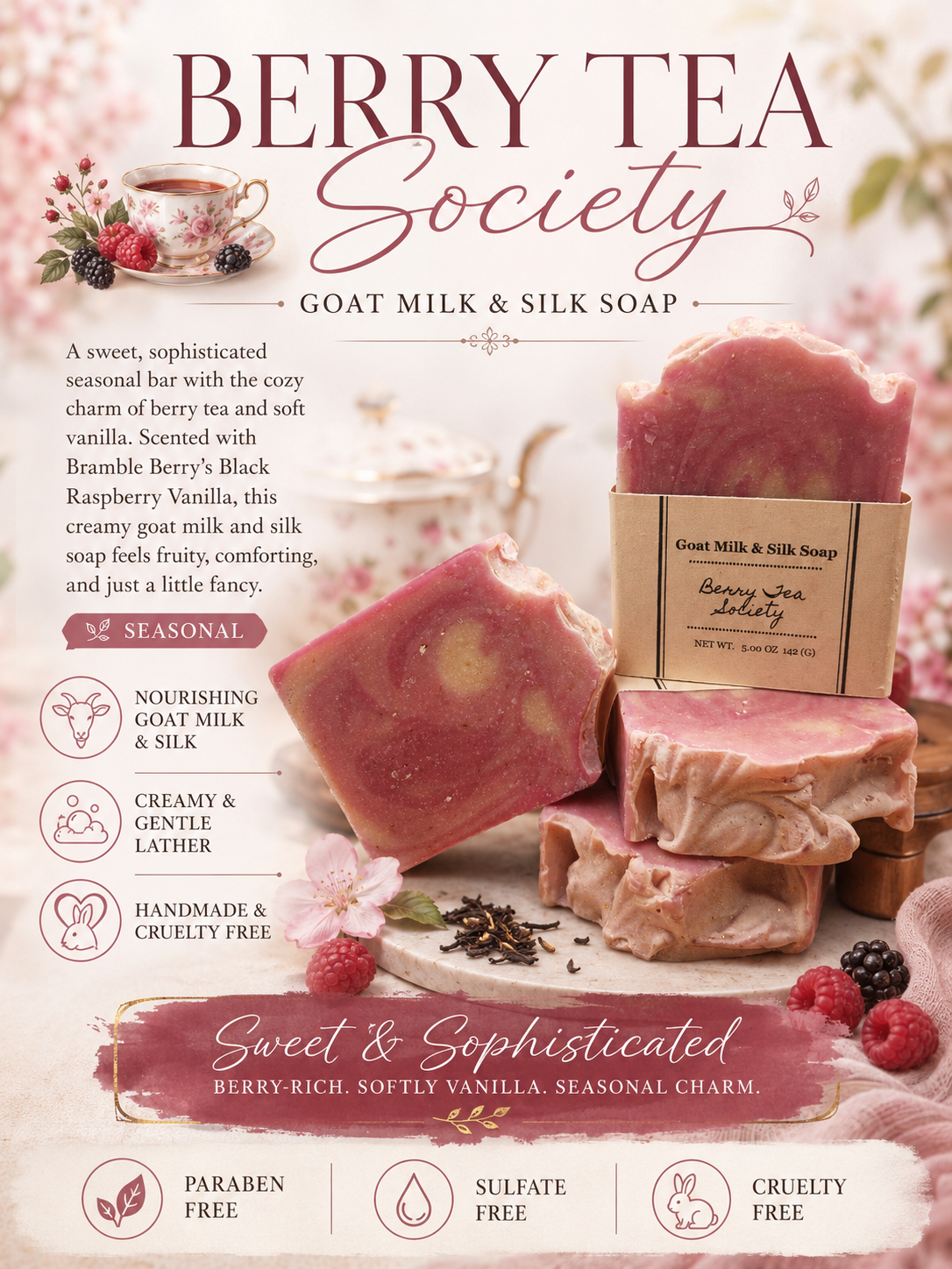 Berry Tea Society Goat Milk and Silk Soap