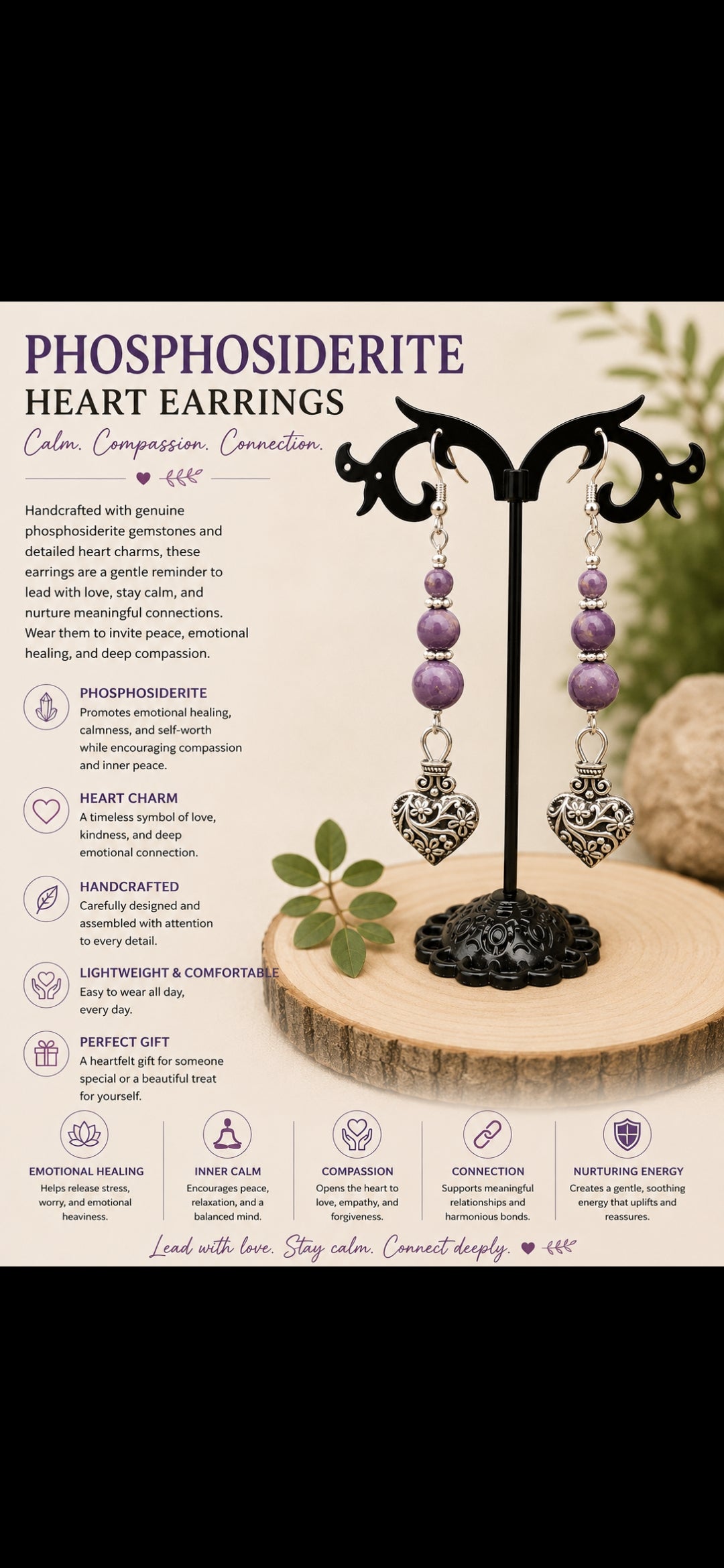 Phosphosiderite Heart Earrings