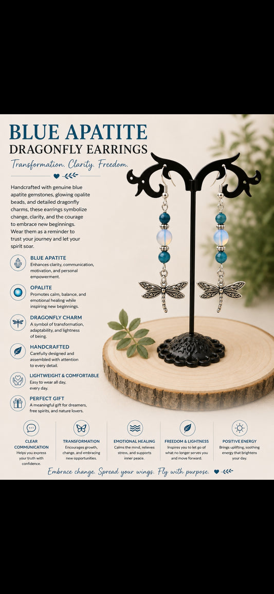 Blue Apatie & Opalite Dragonfly Earrings
