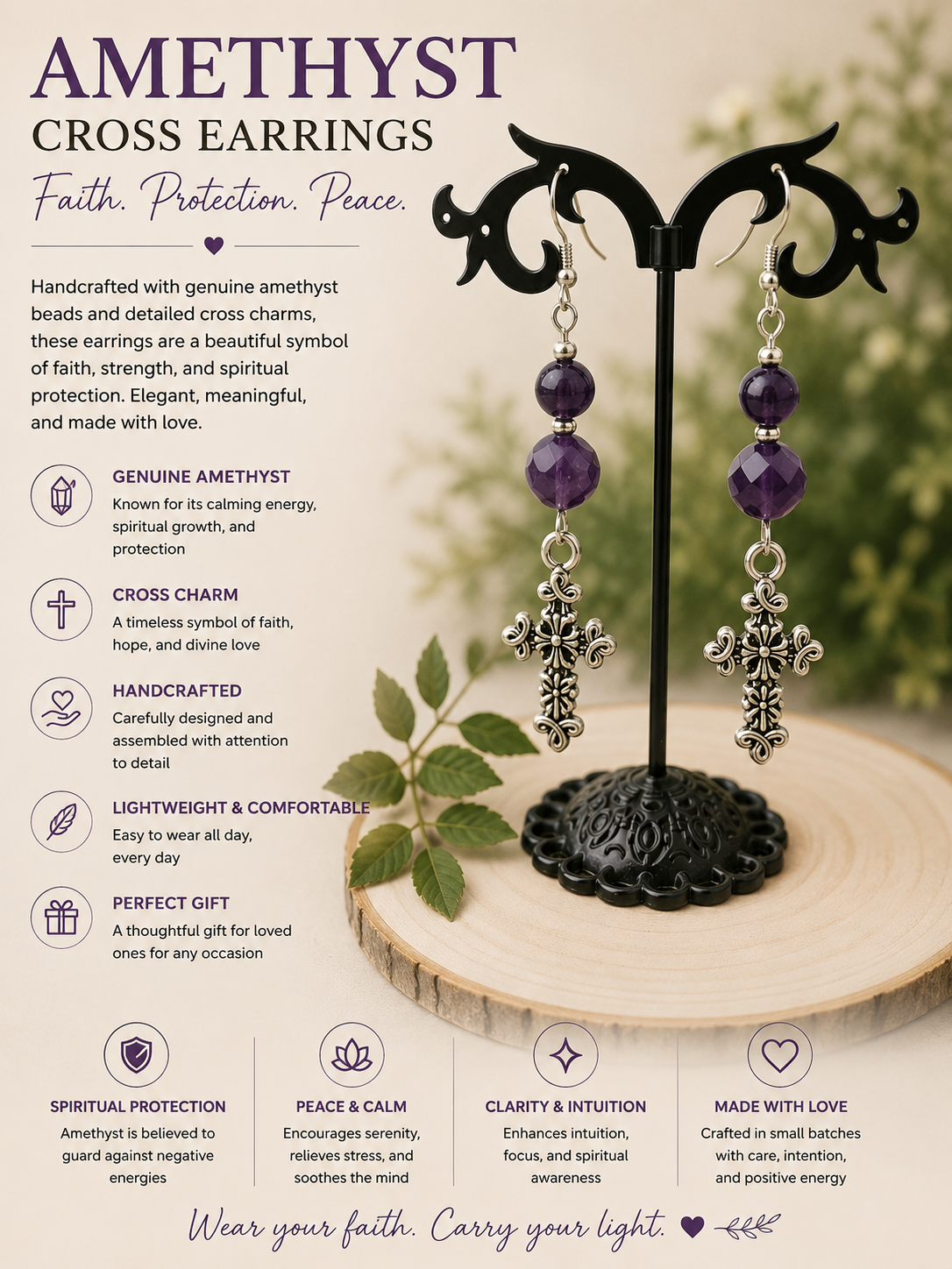 Amethyst Cross Earrings