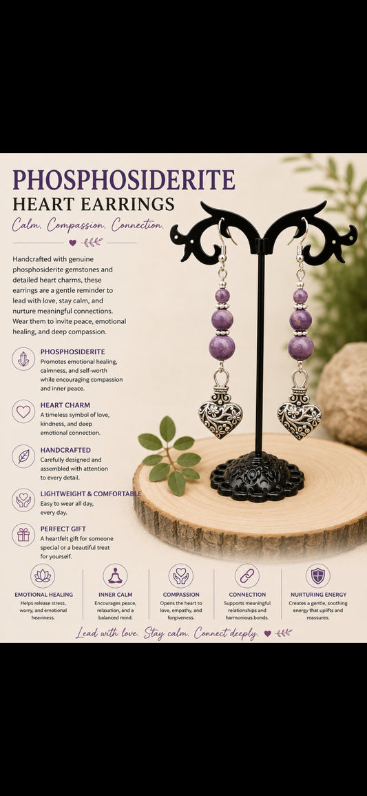 Phosphosiderite Heart Earrings